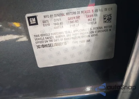 2018 Chevrolet Cruze Lt Auto from USA, damaged, VIN 3G1BH6SE2JS600115